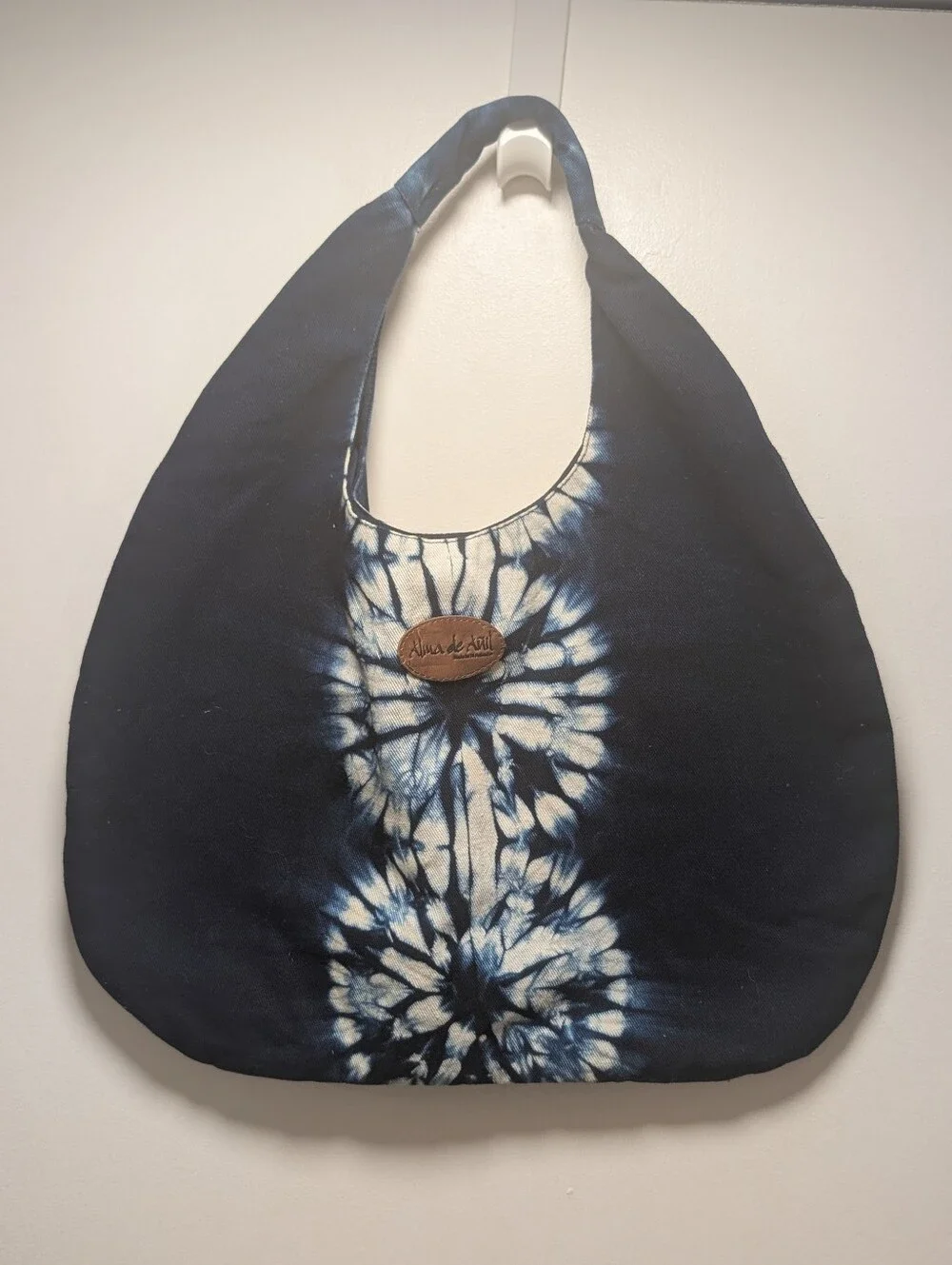 Vintage Canvas Hippy Bohemian Tie Die Hobo Shoulder Handbag Indigo Blue Purse